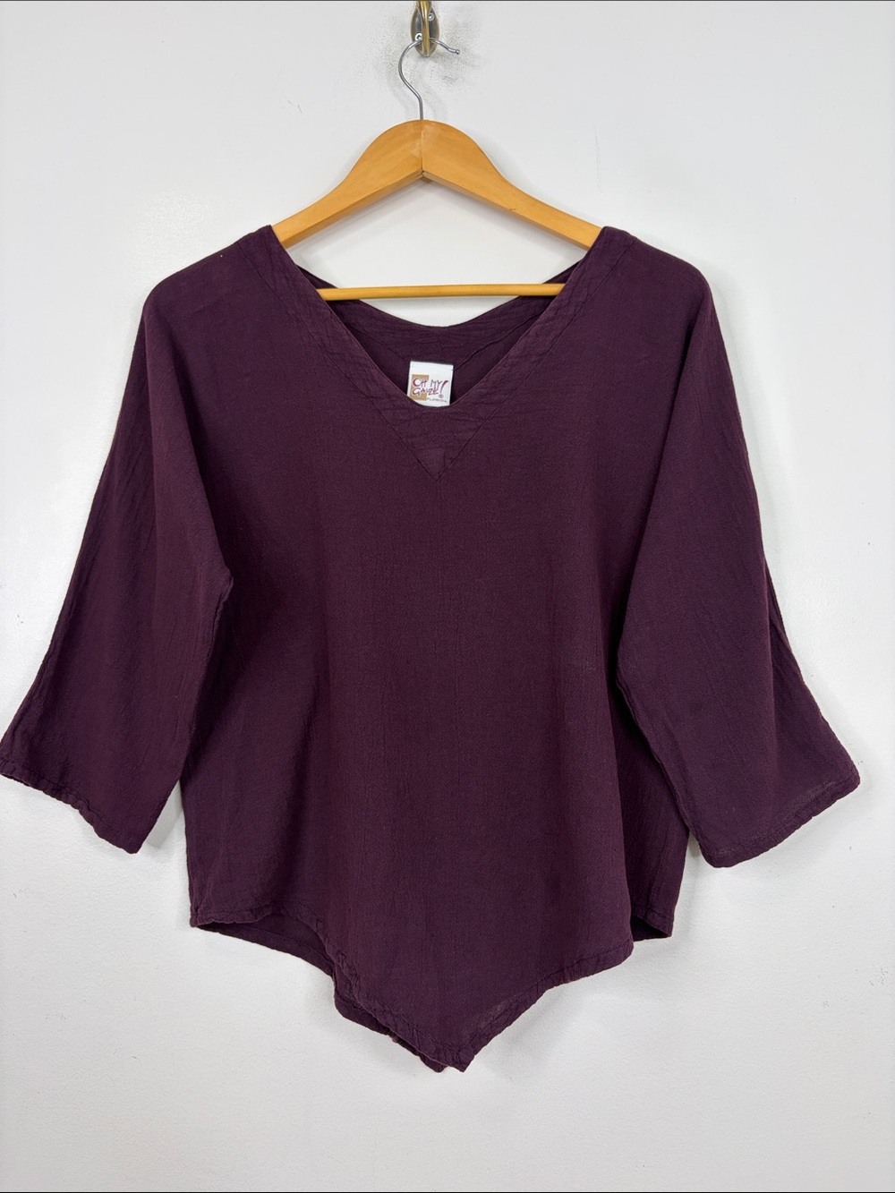 Oh My Gauze Top Womens 1 Small Medium Purple Cotton Long Sleeve V Neck Blouse
